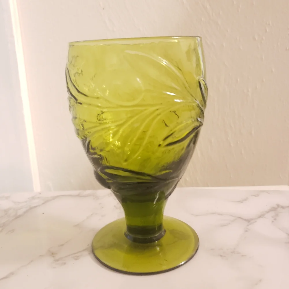 IVV Italy Green Pressed Glass With Olives Branches Goblet